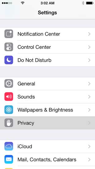 Choose Privacy from the Settings Menu.