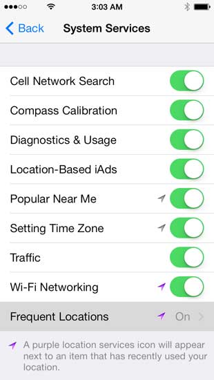 Choose Frequent Locations from the System Services Menu.
