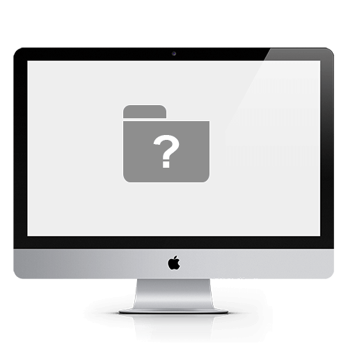 a picture showing an Apple iMac with folder and question mark signifying that it hasn't loaded Mac OS correctly