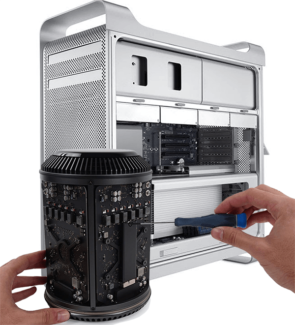 One of our Apple certified engineers, installing an upgraded Flash Drive into a Mac Pro