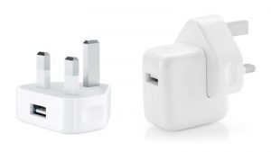 a 5w iPhone USB charger beside a 12w iPad charger