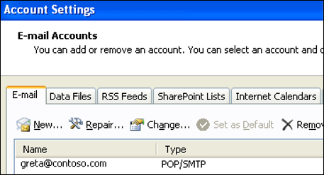 Outlook 2007 remove account