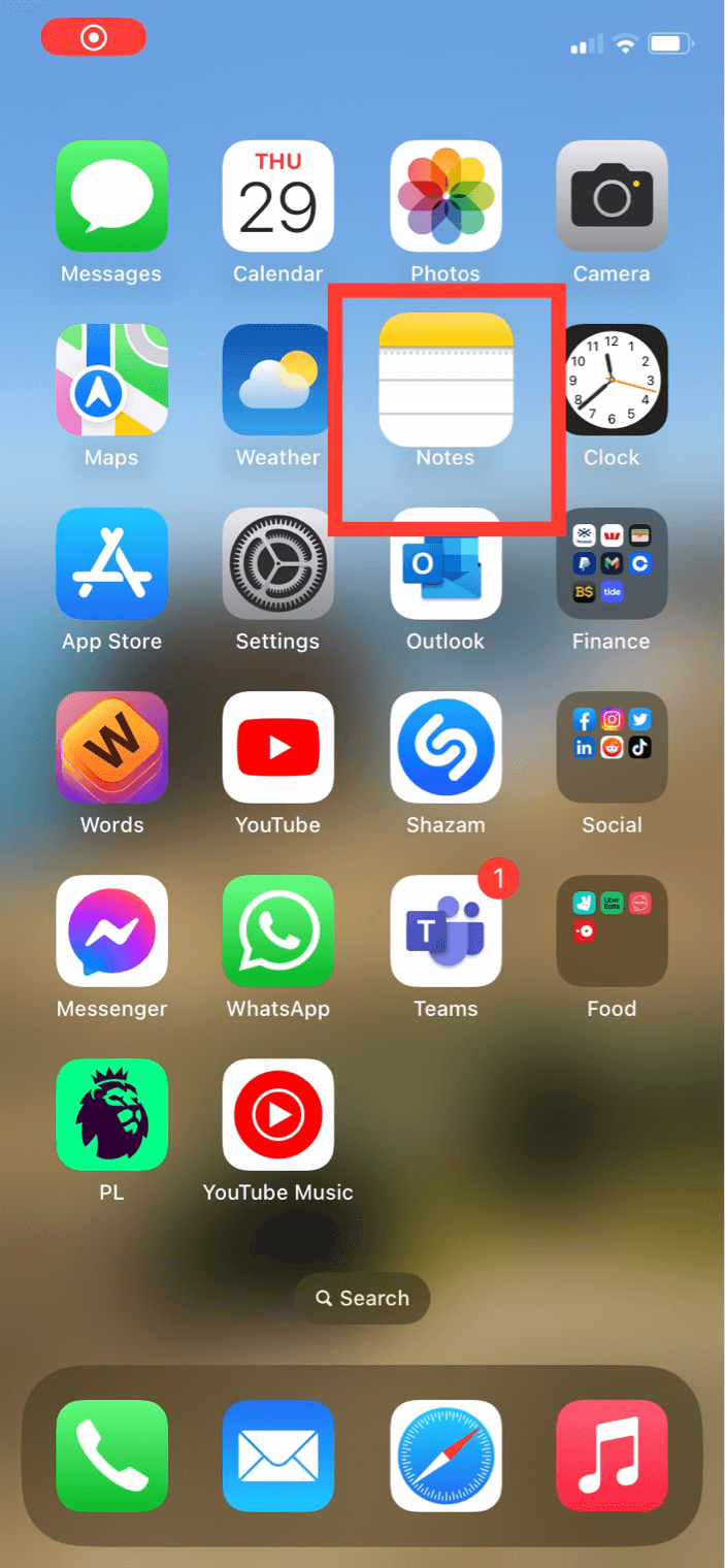 iPhone Home Screen  Notes app