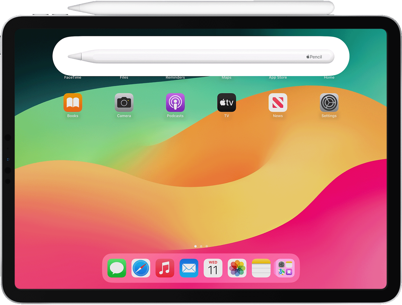 An iPad with a second generation Apple Pencil attached to it magnetically.
