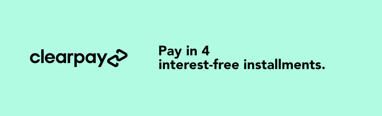 Light green Clear-Pay banner which says, ClearPay - pay in 4 interest-free instalments.